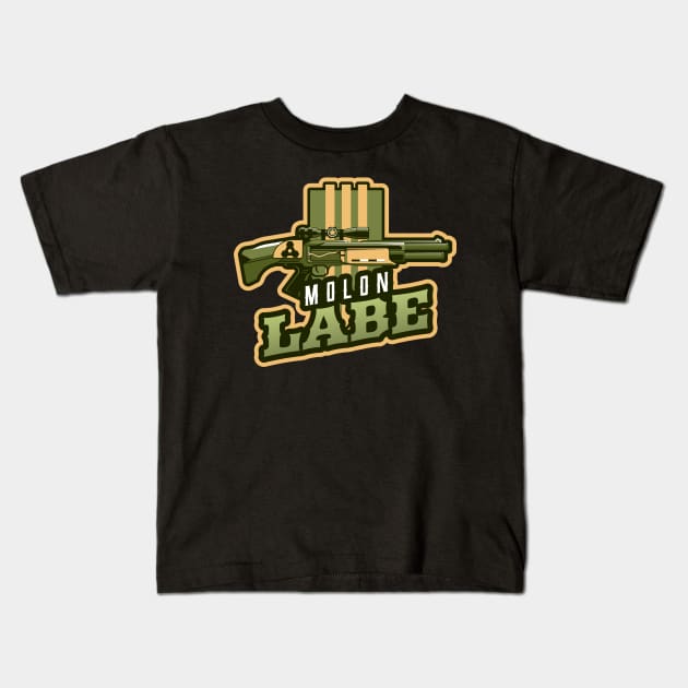 Shotgun With A Scope | Molon Labe Kids T-Shirt by Mega Tee Store